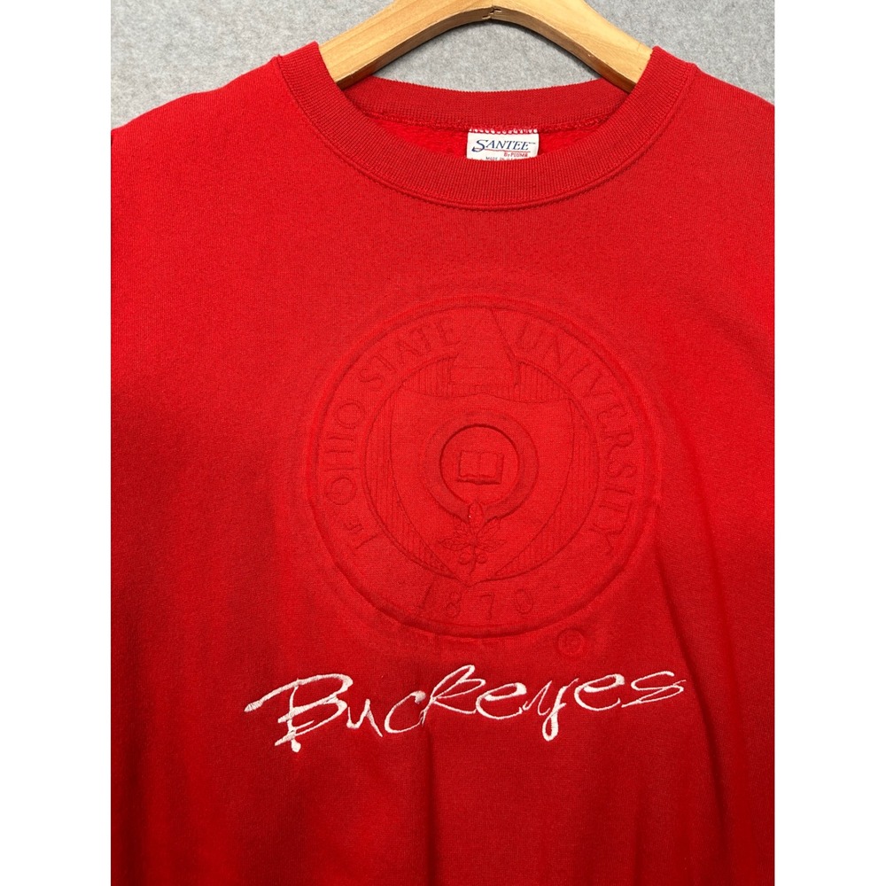 VINTAGE Santee Ohio State Buckeyes Embossed Logo Crewneck Sweatshirt Red L‎